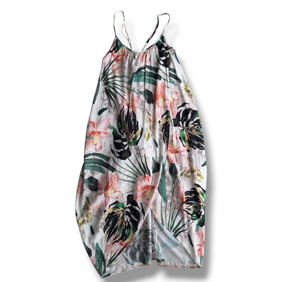 Mynah Other - Mynah Women S White Pink Palm Tropical Floral Tulip Beach Coverup Dress Nautical